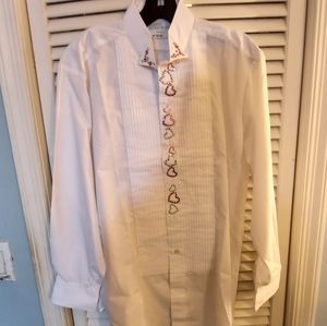 Whitw toxido style shirt with crystal hearts